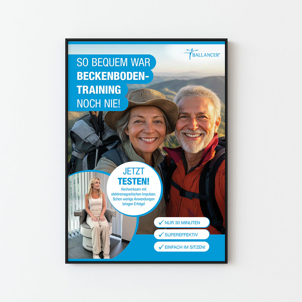 Plakat A1 Kampagne EMP Chair PLUS "So bequem war Beckenbodentraining noch nie"